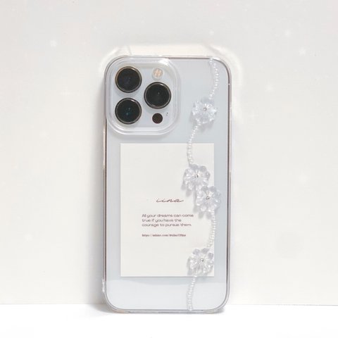 きらきら輝くお花とパールのスマホケース ｜iPhoneケース｜スマホカバー｜clear