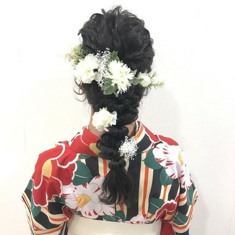 成人式 卒業式/紫陽花 かすみ草 ヘッドドレス/ホワイト/造花とプリザーブドフラワーの髪飾り[fc203w]