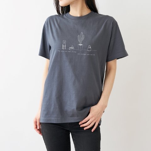 サボテン　プリントTシャツ デニムグレー