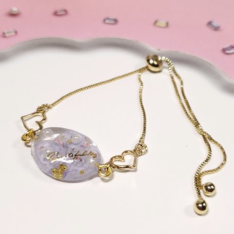 レジン レジンアクセサリー    アクセサリー    ゴールド  ブレスレット   レジンブレスレット   ハンドメイド ハンドメイドアクセサリー    ドライフラワー 紫陽花 