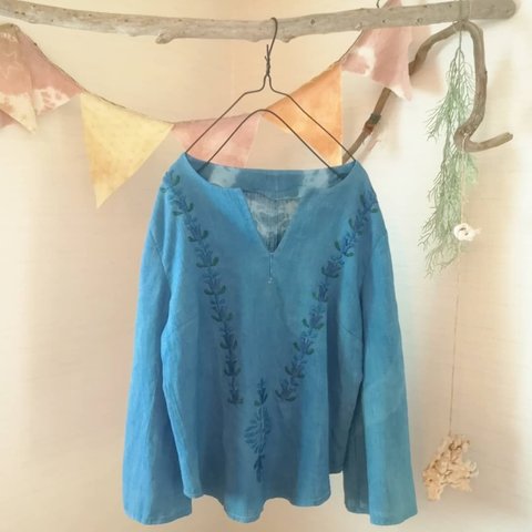 【sale】藍染 Ethnic*刺繍カットソー