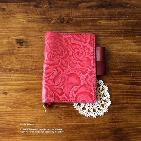 【sold out】ほぼ日手帳☆Ａ6手帳☆革カバー(薔薇柄ローズピンクb)