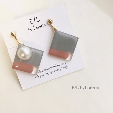 Asymmetry art pierce/earring(Pink × Gray)