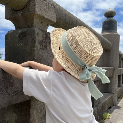 【カンカン帽】3/1〜 早割！ストレート透かし編み ベビー帽子 キッズ帽子