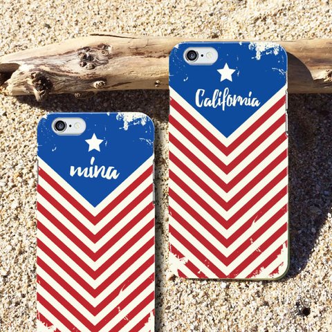 名入れ♪ カリフォルニア★iPhone&Android★ USA FLAG スマホケース