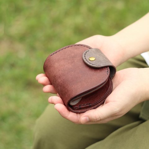 小さな財布 ころころ財布 革財布 小さい財布 レザー財布 ミニ財布 ブラウン＆グレー