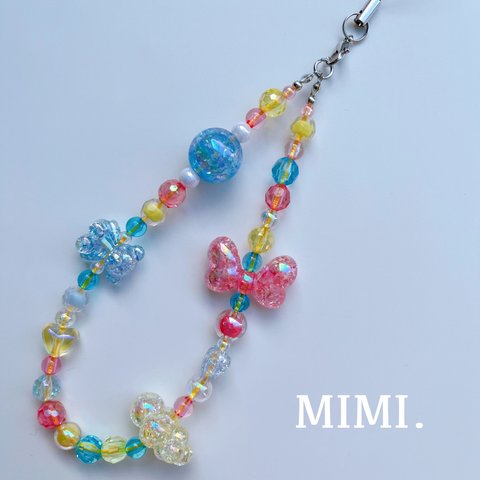 ビーズストラップ🎀スマホストラップ🧸ハンドストラップ☁️カラフルキラキラクラッシュ🩵¨̮*/MIMI. 