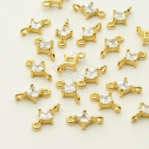 【4個入り】ダイヤモンド型キュービックコネクター、タテ向きカン＆横向きカン、ゴールド/AC-094-GD