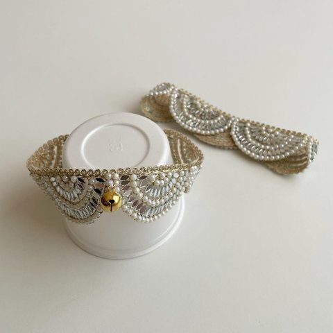 【 pearl and mirror round collar 】キラキラ輝く丸襟首輪!