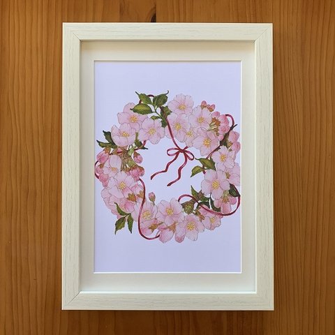 アートポスター【桜のリース】A4サイズ複製画 