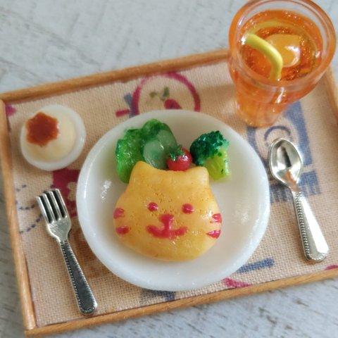 ミニチュアフード ねこ オムライス ランチセット