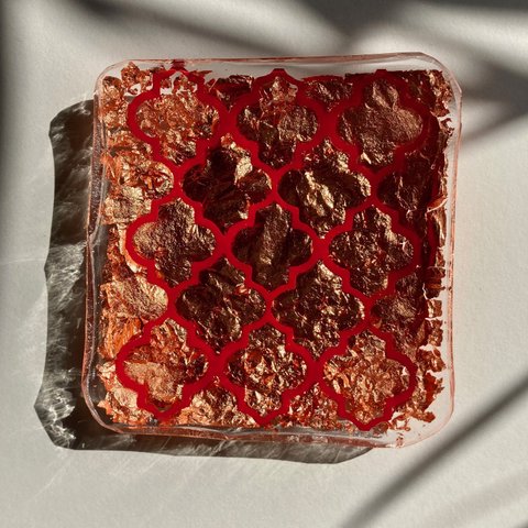 レジントレイ、ハンドメイド、モロッカン、銅箔（No7)