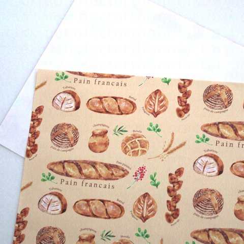 【SALE】図鑑風フランスパンのラッピングペーパー・上質紙10枚
