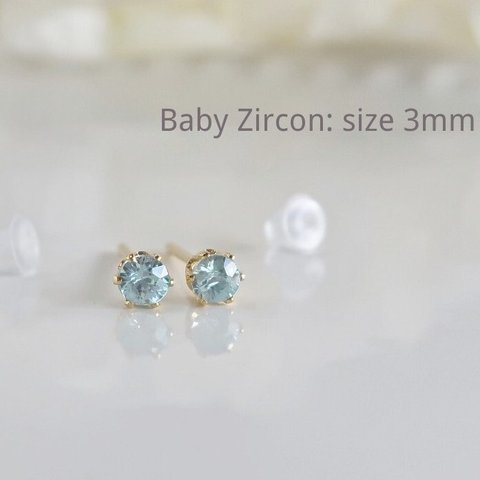 *:.Baby Zircon"3mm".:*アイスブルージルコン,ずっと一緒が叶う316Lk18gpピアス,イヤリング