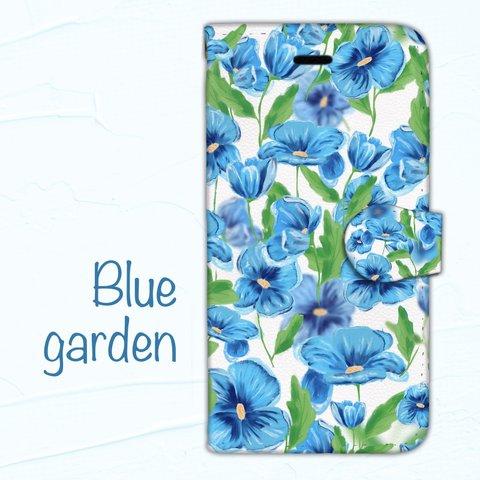 スマホケース手帳型～Blue garden～ 青 ボタニカル 花 カバー かわいい 綺麗 おしゃれ 人気 自作 iPhone Android  