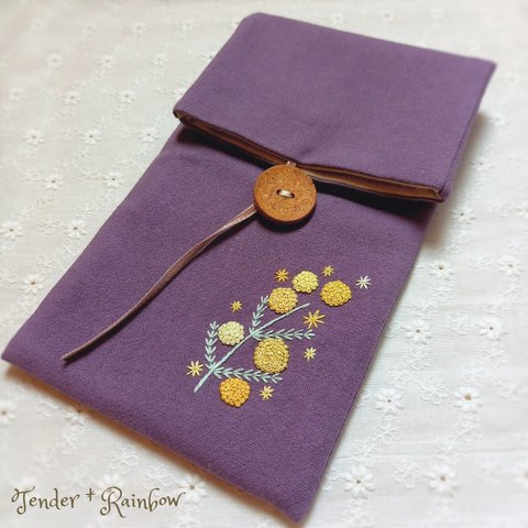 刺繍ポーチ【ミモザ・紫】