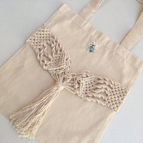 マクラメ編み刺繍エコバッグ