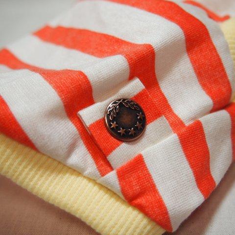 犬服　飾りスナップボタンのオレンジボーダー