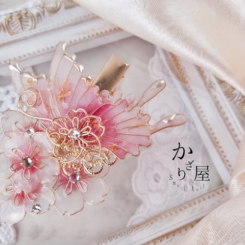 桜と蝶々のヘアクリップ（hair ornaments of  butterfly〜cherryblossom〜）