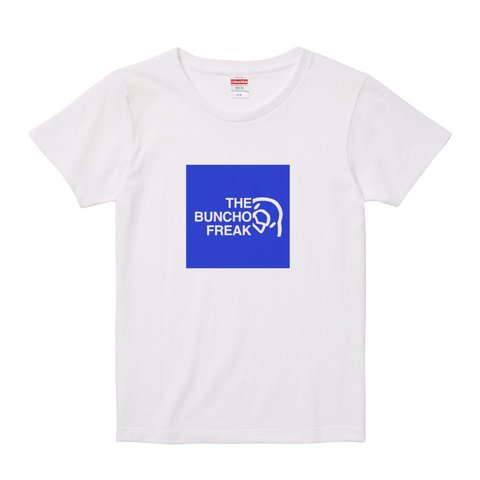 レディース文鳥Tシャツ  「THE BUNCHO FREAK」Aタイプ  ホワイト×ブルー【受注生産】
