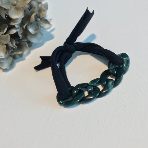 elastic ribbon bracelet chain  /black green 