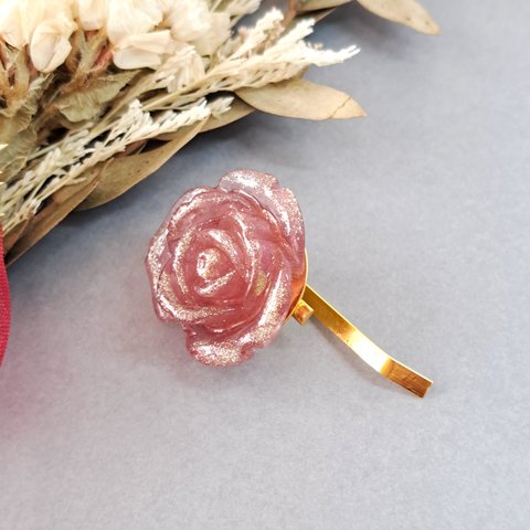 【R66】モルガナイトの薔薇ポニーフック レジンヘアアクセサリー 赤い薔薇