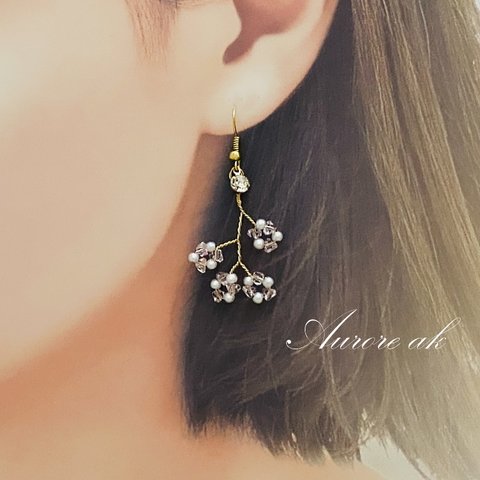 ワイヤーピアス　枝　ピンク系