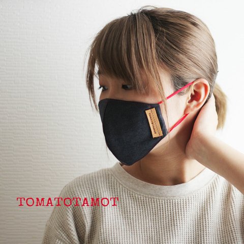 本革×岡山デニムの立体裁断マスク インナーマスク デニムマスク カジュアルマスク O-159