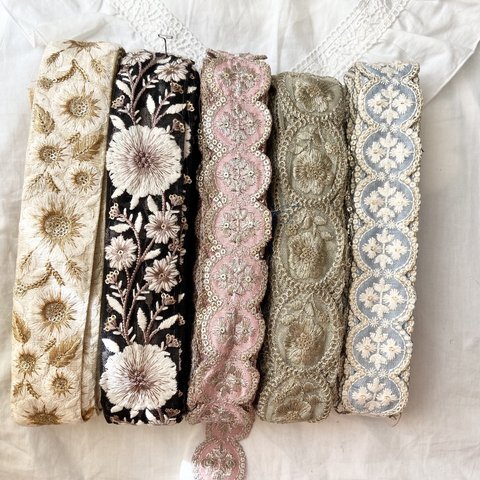 インド刺繍リボン カット売り❽ シルクベース チュール フラワー 花