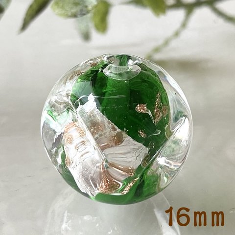 ガラスビーズ キューブ ha30 グリーン 1個 16mmトンボ玉 金箔 銀箔 スクエア アクセサリーパーツ とんぼ玉 蜻蛉玉 