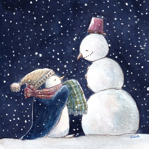 【受注制作】雪の日の贈り物【ペンギンと雪だるま】