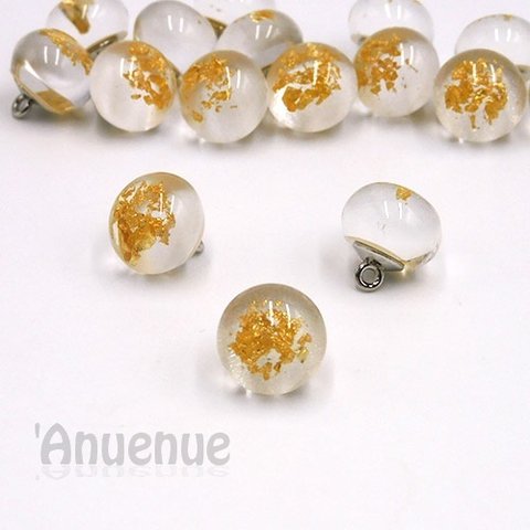 ラウンドミニシャンクボタン 12mm【 Gold Flakes  / Clear 】3個