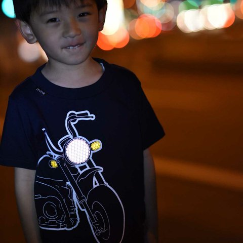 KIDS motorbike Tシャツ　"バイクのライトが光るTシャツ" 交通安全に役立つ！