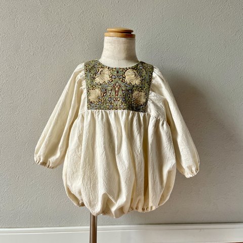 puffed sleeves romper／William Morris Pimpernel brown／ウィリアムモリス・ピンパーネル ブラウン