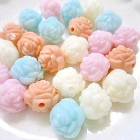 13mm☆薔薇のアクリルビーズ☆4色24個Set