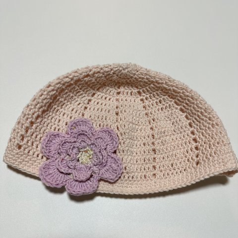 ベビー  コットンニット帽✿花飾り付き