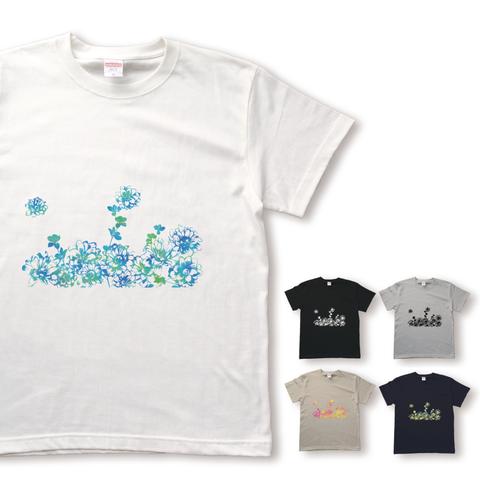 鮮やかグラデーションの花畑のTシャツ