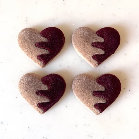 Red Beige Heart Flocky Cabochons