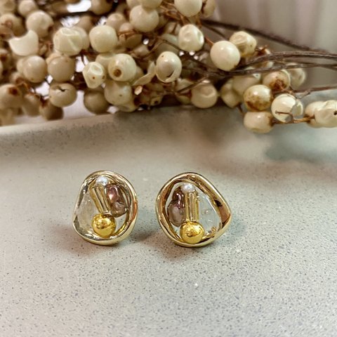 【ピアス】ヴィンテージビーズ×天然石プチピアス