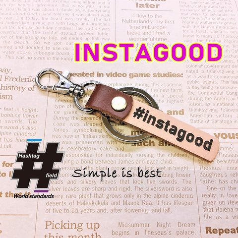 #instagood 本革ハンドメイド ハッシュタグ チャーム キーホルダー Instagram インスタグラム