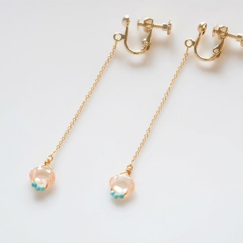 Sól earring：オレンジCZ×ターコイズ　ロングイヤリング