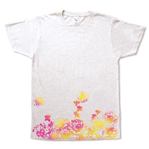 鮮やかグラデーションの花畑の手刷りやわらかTシャツ