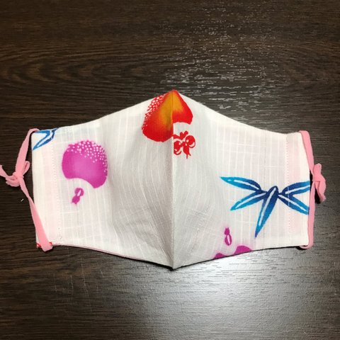 浴衣マスク (バンブー竹／F　内側：薄ピンク／自然染料) 大きめサイズ 