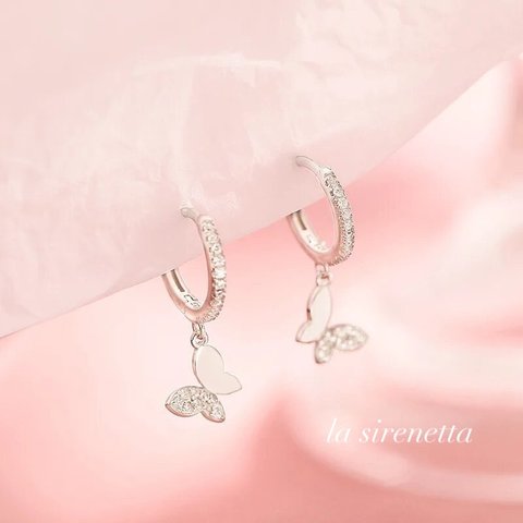 受注製作 ピアス ＊ silver butterfly hoop pierce