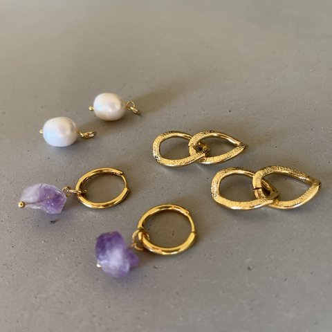 e’che originals gold hoop *amethyst pearl chain* changeable earring 