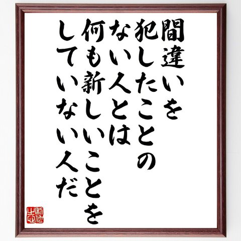 アインシュタインの名言「間違いを犯したことのない人とは、何も新しいことをしていない人だ」額付き書道色紙／受注後直筆（V1429）