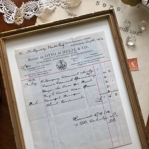 英国買い付け♪ 1903年サイン入り エドワーディアン　アンティークのインヴォイス 約26cm×20.5cm /文書/請求書/アンティークプリント/カリグラフィー