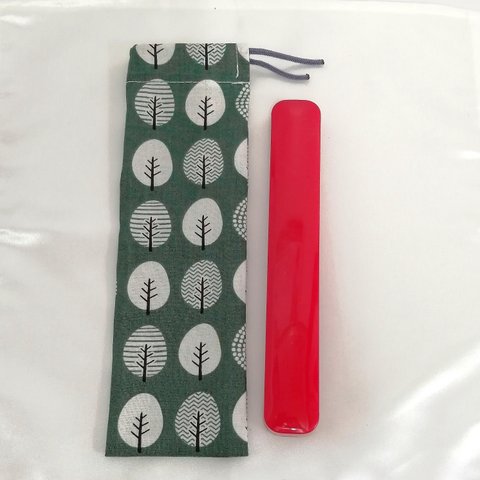 【送料無料】★お箸袋　～北欧の木×くすみグリーン～