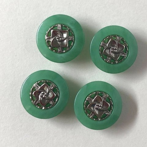 レトロ サークル ボタン グリーン 15mm 4個セット az-226