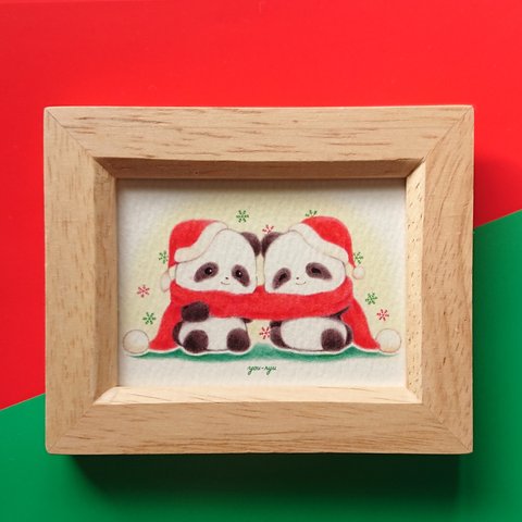 額付ミニイラスト 「双子パンダちゃんのクリスマス」 